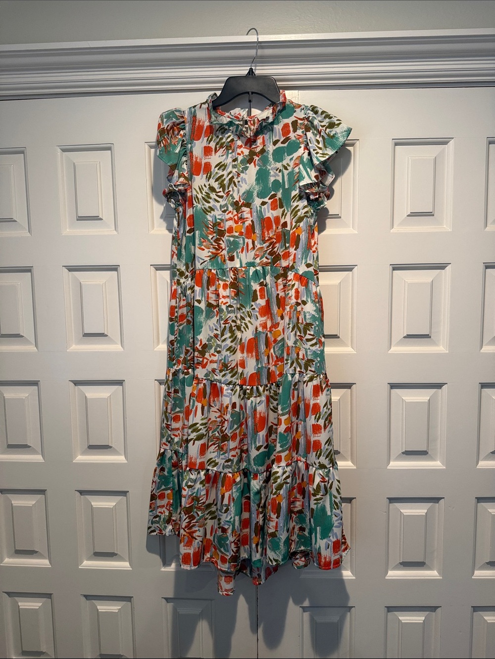 Pinch Floral Tiered Midi Dress in Teal & Orange